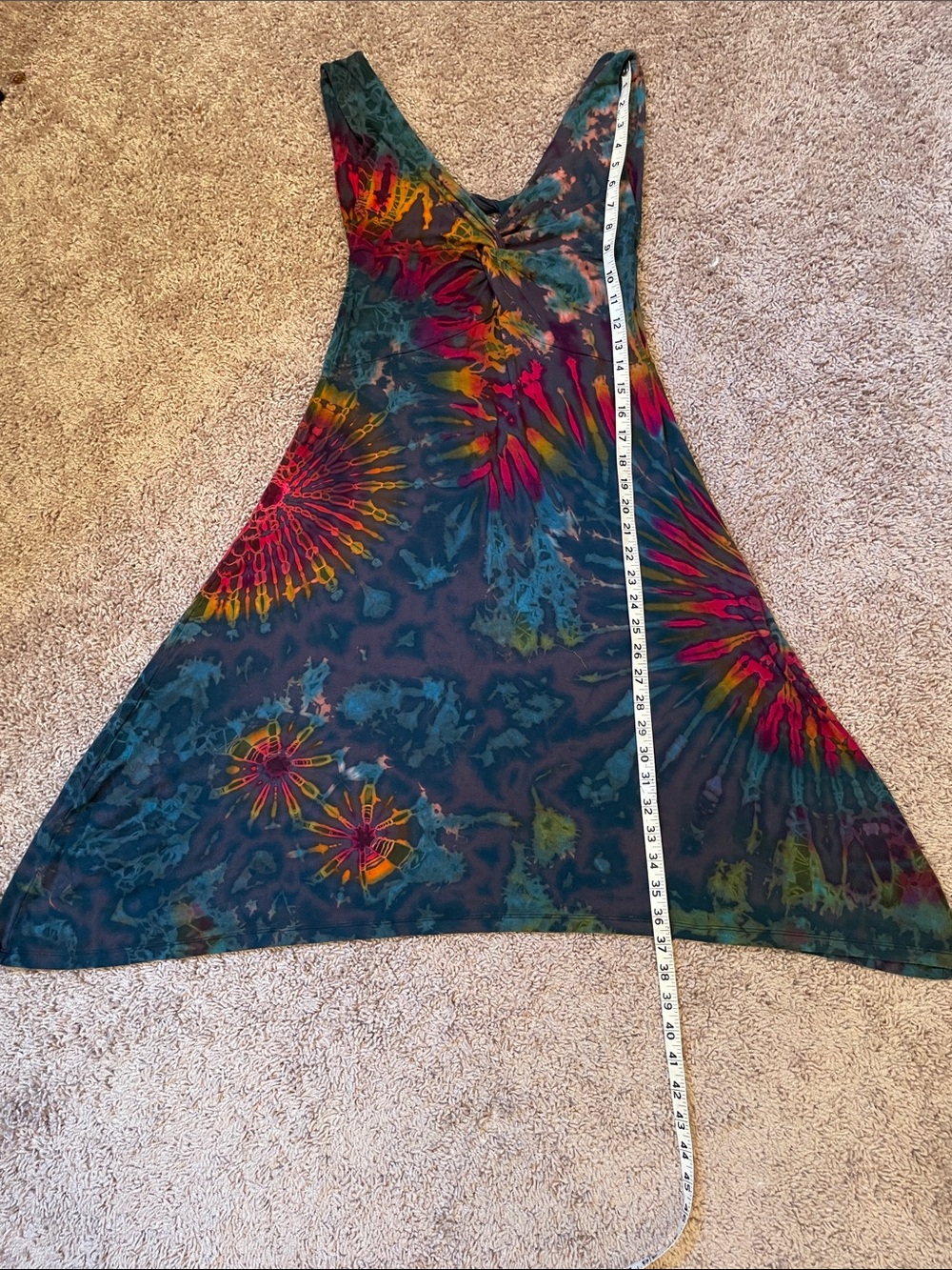 Tie-Dye V-Neck Twist-Front Women’s Dress - Multicolor - Picture 4 of 5